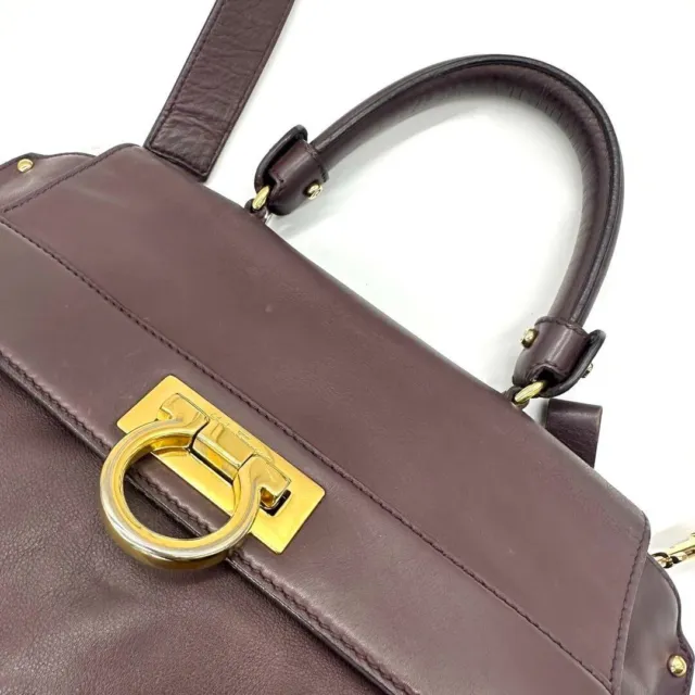 Salvatore Ferragamo Sofia Purple Leather Handbag Shoulder Bag Gancini