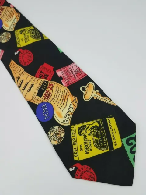 VTG NICOLE MILLER Silk Tie Black Multi Color Novelty Men Necktie 57 x 3 ...