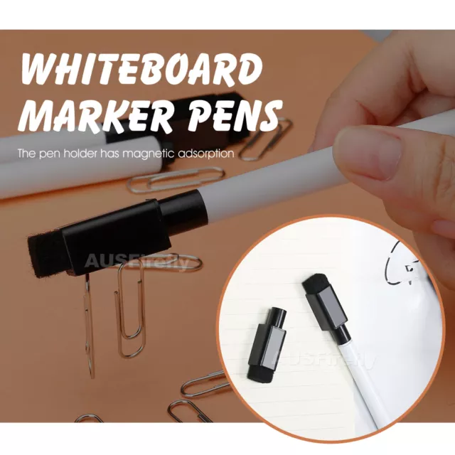 Whiteboard Marker Pens Black Dry Wipe Erase Magnetic Eraser Lid Cap 2