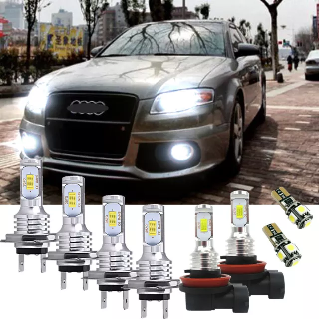 For Audi A4 (B7, B8) 2005-2012 Low High Fog LED Headlight Bulbs H7 H7 H11 Set