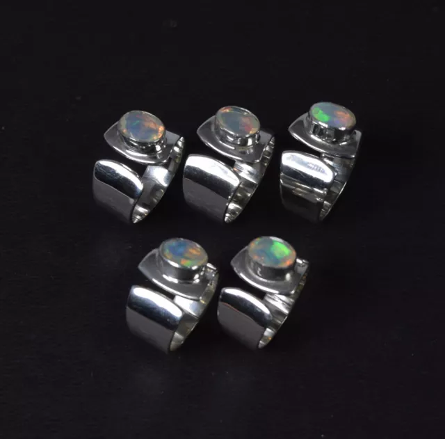 Wholesale 5pc 925 Solid Sterling Silver Cut Ethiopian Opal Ring Lot B