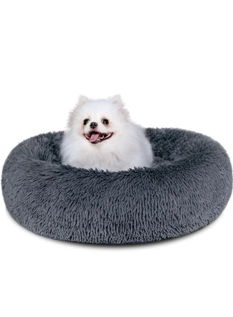 Donut Plush Pet Dog Cat Bed Fluffy Soft Warm Calming Bed Sleeping Kennel Nest