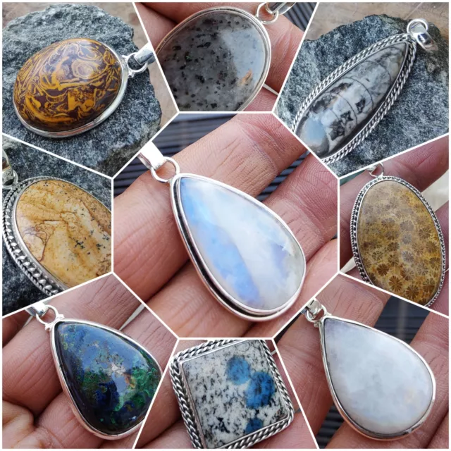 Natural Multi Gemstone 925 Sterling Silver Beautiful Vintage Designer Pendants