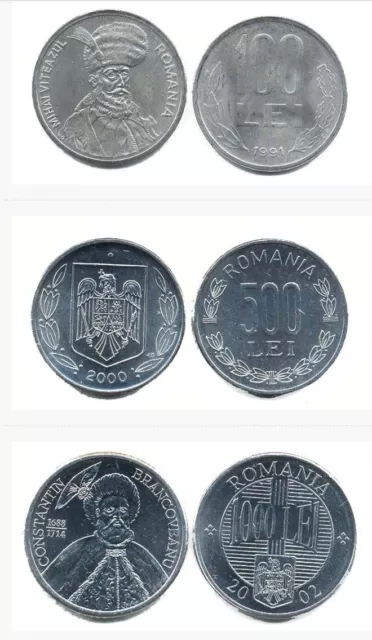 Romania 150 UNC Coin Lot. 25 Each- 5, 10, 100,500, 1,000 Lei. World Currency.