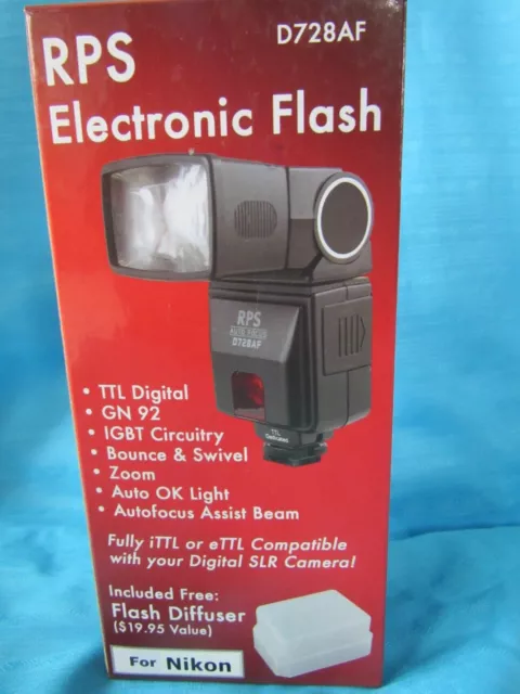 RPS Electronic Flash D728 AF TTL GN92 Dedicated  for Nikon Digital Cameras NEW