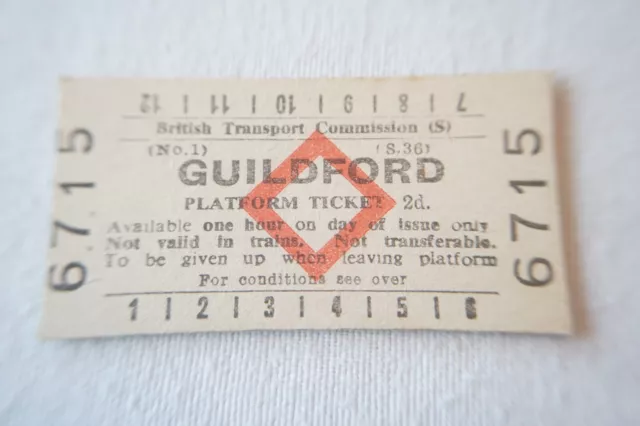 Guildford British Rail BTC Platform Railway Train Ticket