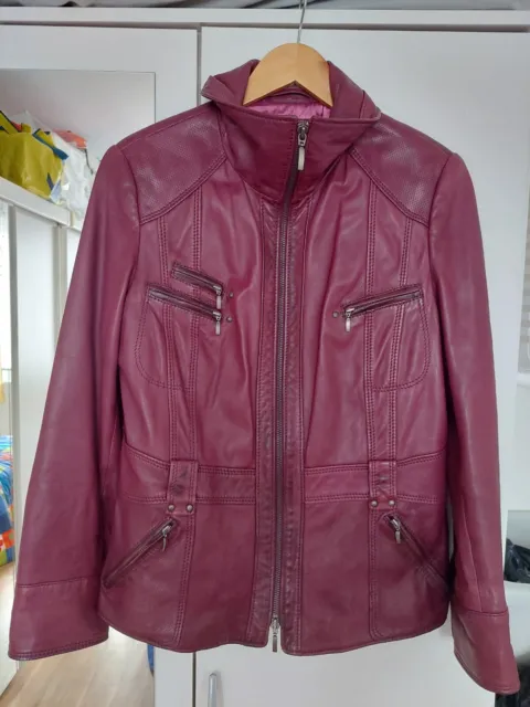 BIBA, Lamm-Lederjacke,Gr.38 Weinrot/Bordeaux, Bikerstil