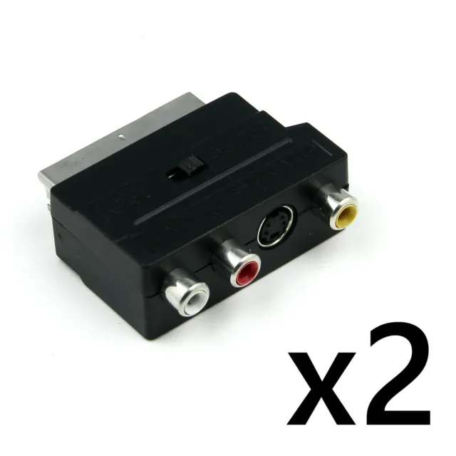 2 pcs SCART Adaptor AV Block To 3 RCA Phono Composite S-Video With In/Out Switch