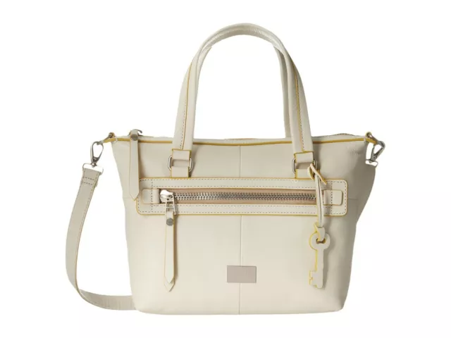 New Fossil Women's Dawson Leather Satchel Bag Vanilla