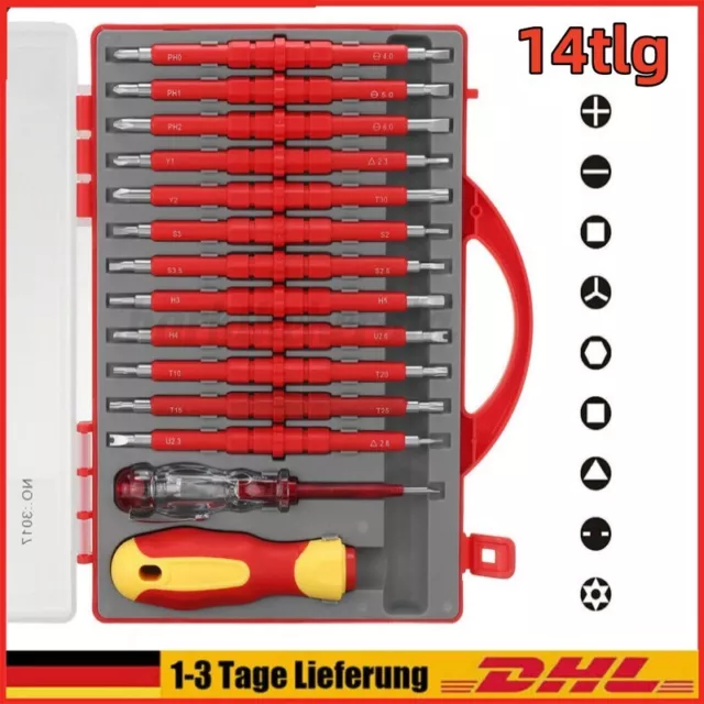 Elektriker VDE Schraubendreher Set 14-tlg. isoliert Elektro Schraubenzieher Satz