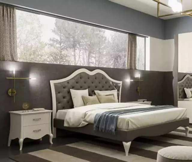 Lit Chambre à Coucher Set Lit 2x Table de Chevet Moderne Italienne Meuble 3tlg