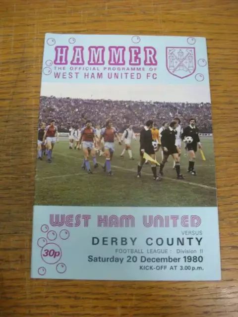 20/12/1980 West Ham United v Derby County [West Ham Championship Season] (team c