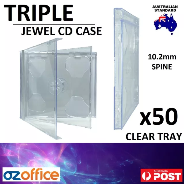 50 x TRIPLE Jewel CD Case - Clear Tray CD Triple Case - Standard Size 10mm Spine