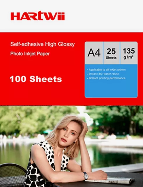 100 Sheet A4 135Gsm Self-adhesive Sticky High Glossy Inkjet Photo Paper AU Post