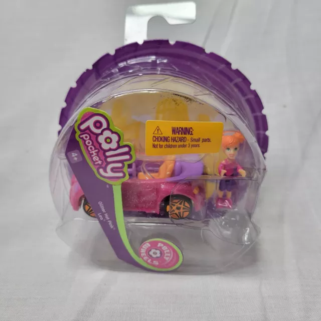 Polly Pocket Wheels #3 GLITTER HOT PINK LEA Unopened NEW 2006 Polly Doll & Car