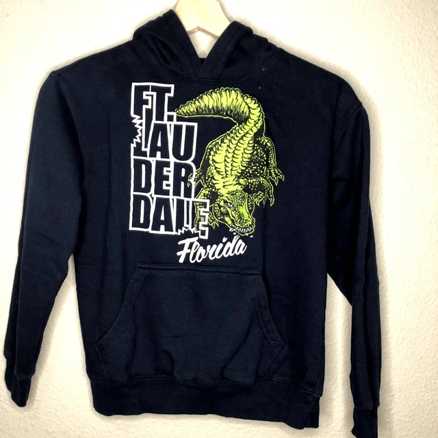 Ft Lauderdale Florida Hoodie Sweater Boys Medium Black Alligator Print Outdoor