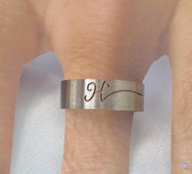 Bague Anneau Mixte Acier Couleur Argenté Découpe Lettre  H Taille 65-66