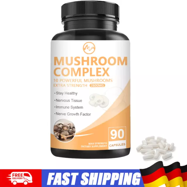 90Pcs Mushroom Complex Capsules 2600mg Healthy Nervous System Relieve Anxiety