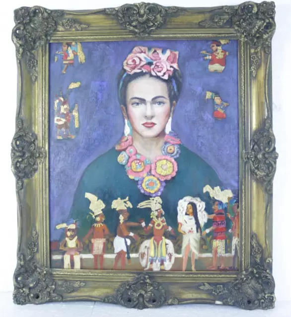 Antique Oil on canvas signed frida kahlo framed