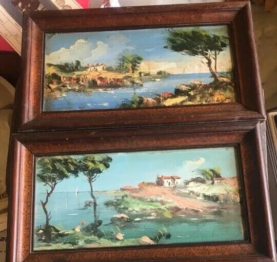 2 x 20th Century Impressionist Painting. Marine with boats. Oil on canvas