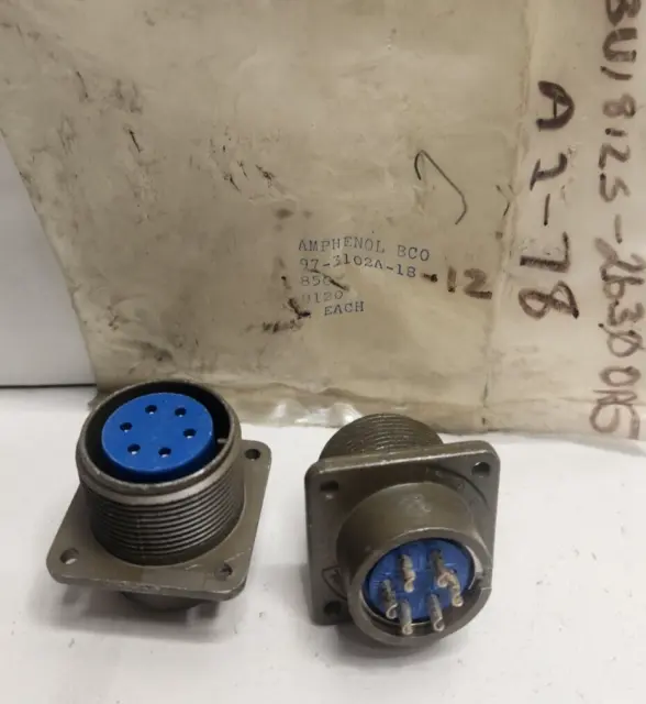 Lot Of 2 New Old Stock! Amphenol 6-Pin Circular Connectors 97-3102A-18-12