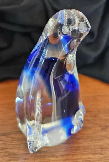 Art Glass Penguin Cobalt Blue Paperweight Figure Figurine Decor 2.75"