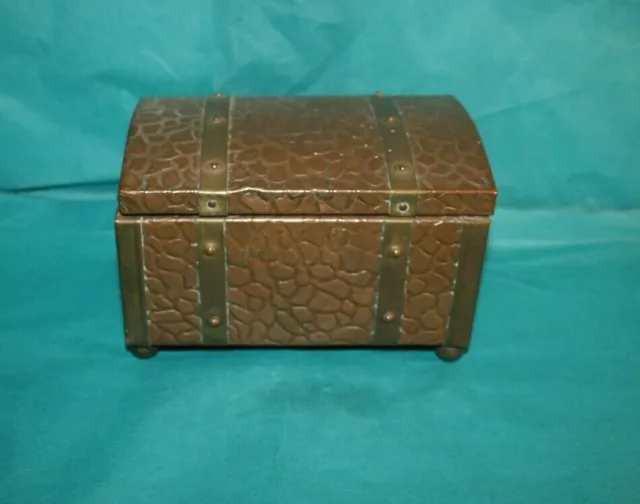 Vintage Arts Crafts Beaten Copper  & Brass Tin Lined Tea Caddy ref 24C