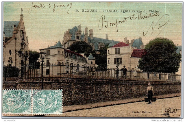 95 ECOUEN - place de l'eglise et vue du chAteau --