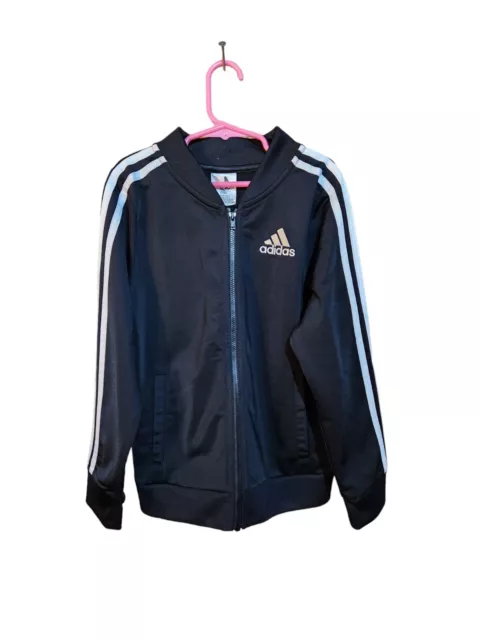 Adidas Boys Full Zip Long Sleeve Black Athletic Track Jacket Size 7/8