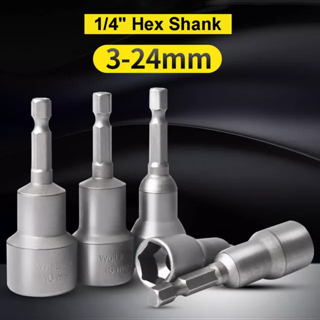 1/4" Hex Socket Magnetic Screw Driver Tek Bit Drill Nut Setter Roofing 3mm-22mm