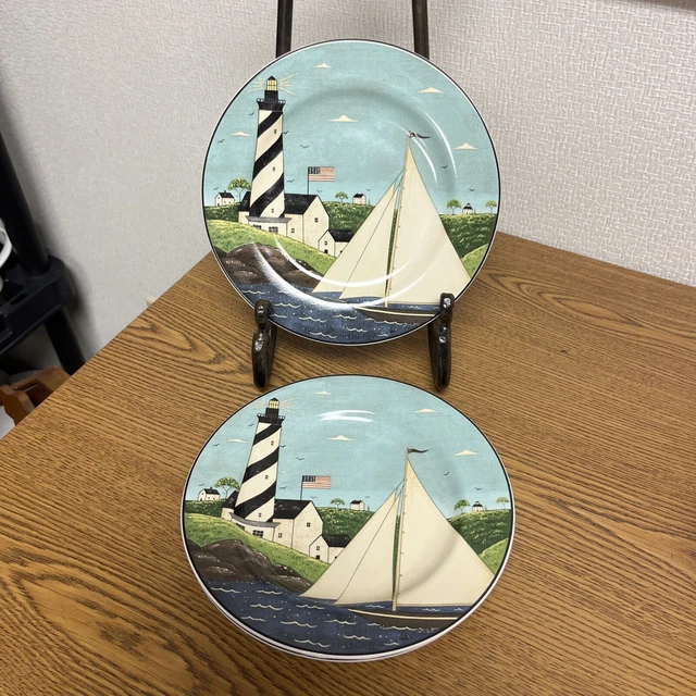 3 Coastal Breeze Salad Plates, Sailboat, Lighthouse, Ocean~Warren Kimble~Sakura