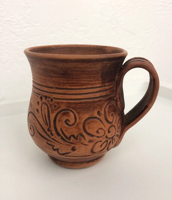 Ukrainian Primitive Mug Hand Made Clay Studio Pottery Mid Century Modern