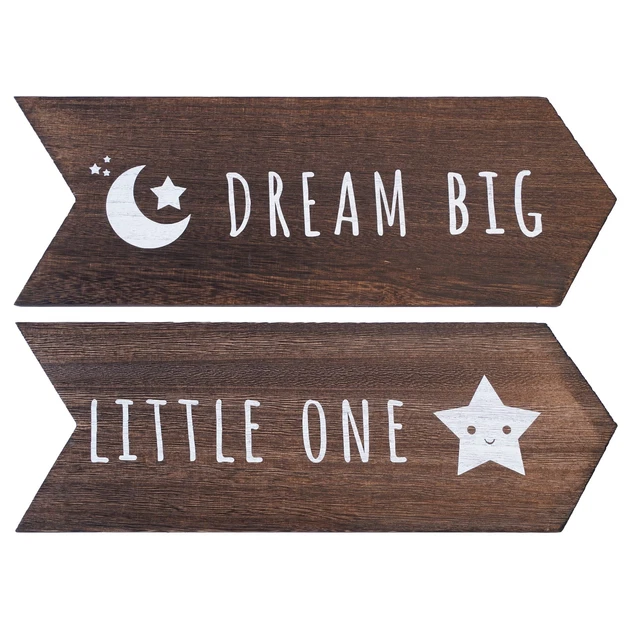 Dream Big Little One Sign - 2 Pcs Nursery Wall Decor, Moon Star Boy Girl Nurs