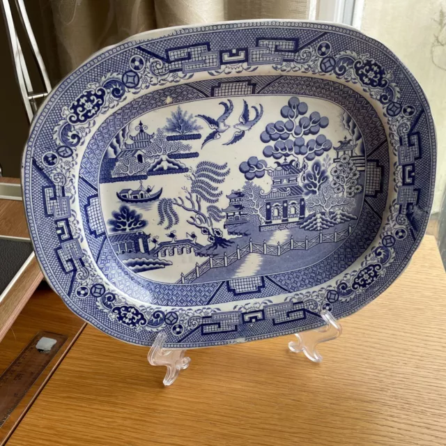 Large English Antique Willow Pattern Platter Serving Dish 35.5cm x 28 cm c1839