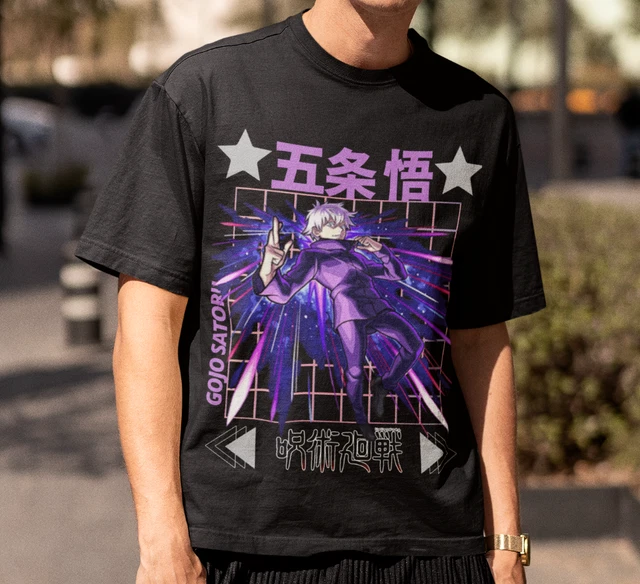 Maglietta Nera Unisex JJK Jujutsu Kaisen Gojo Satoru Itadori Yuji - T-Shirt Anime Cotone Poliestere Stampa 3D, Vintage, Estate, Regalo Cosplay