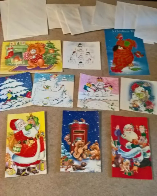 10x  Vintage Christmas Cards with traditional greetings;- Childrens collection 3