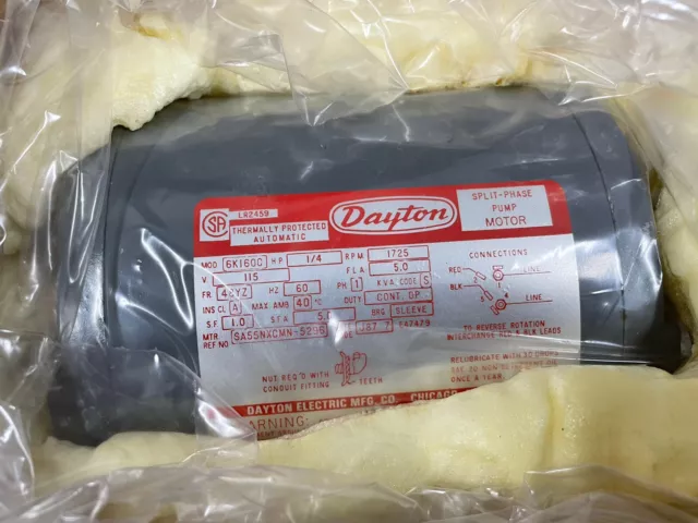 Dayton 6K160 Carbonator Pump Motor, 1/3 HP, 1725 RPM, 115Vac,  New in Box