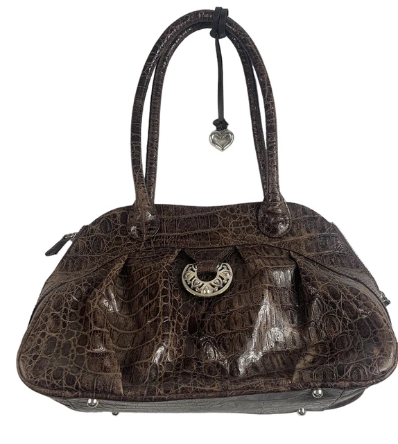 Vintage 90s Y2K Brighton Embossed Leather Brown Shoulder Bag Bucket Purse Tote
