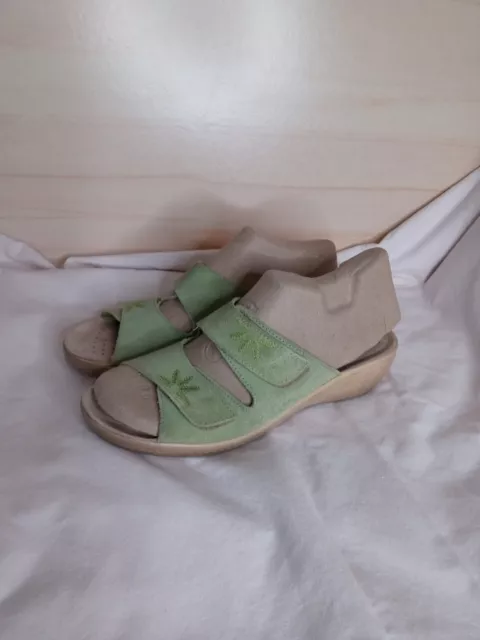 Fly Flot Womens Size 41 US 10 Suede Adjustable Sandal Slide Green Leather Shoes