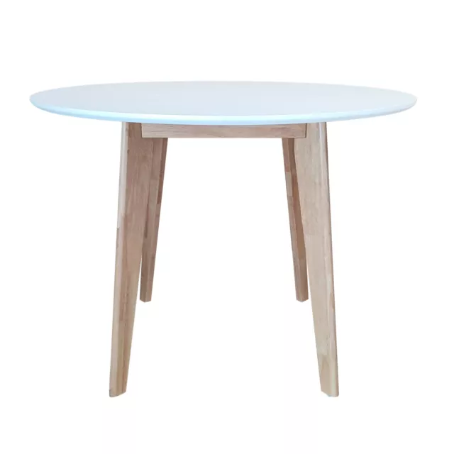 Montana Round Dining Table, White Top, Sturdy Oak Legs, Modern/Mid-century Style