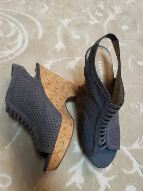 Franco Sarto Women's  Sandal Size 8.5M Cork Wedge Platform Slingback Blue