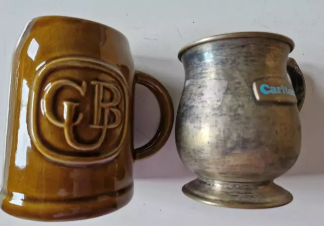 Vintage Carlton Elischer CUB Pottery Mug BEER Stein + Pewter? Cup with badge