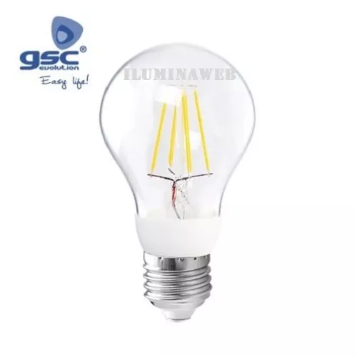 Bombilla E27 ESTANDAR LED 4W=40w Luz Calida 3000k SERIE ORO FILAMENTO 480 Lumen