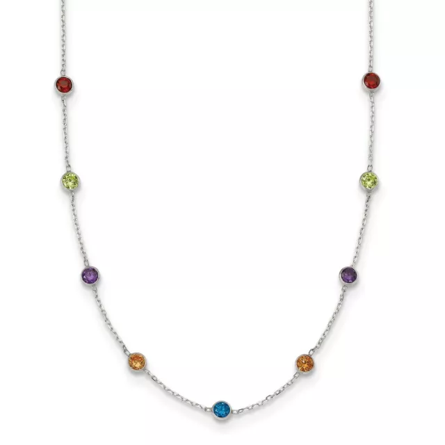 Sterling Silver 9-Station Multicolor Cubic Zirconia 18" Necklace