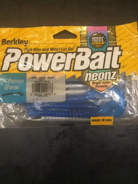 BERKLEY 7” POWER Worm Neonz Discontinued Formula 10pkg Blue Neon Shad $5.29  - PicClick