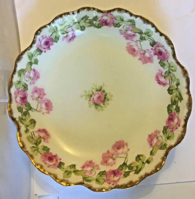 Vintage  Elite Works Limoges Soup Bowl 71/2"  Rimmed In Gold Pink  Flowers