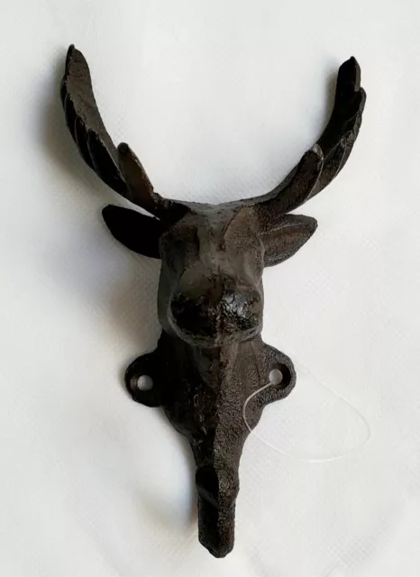 Antique Cast Iron Wall Hooks Brown 3D Elk Deer Coat Hat Towel Hanging Vintage