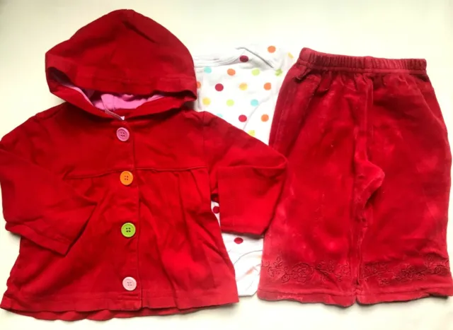 Baby Girl's Size 6M 3-6 Months 3 Piece Carter's Red Jacket, Floral Pants + Top