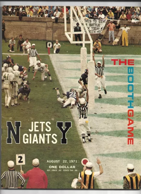 August 22, 1971 Jets vs Giants The Booth Game Football Program----excellent