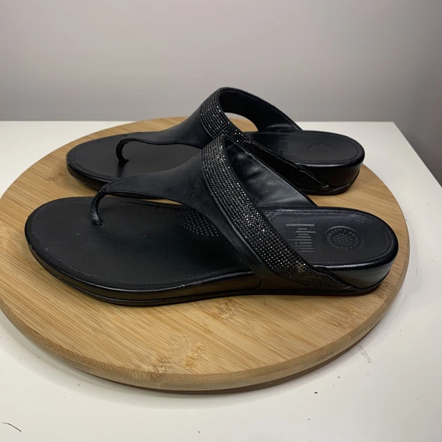 FitFlop Banda Micro Crystal Womens Size 9 Thong Sandals Black 473-090 Shoes